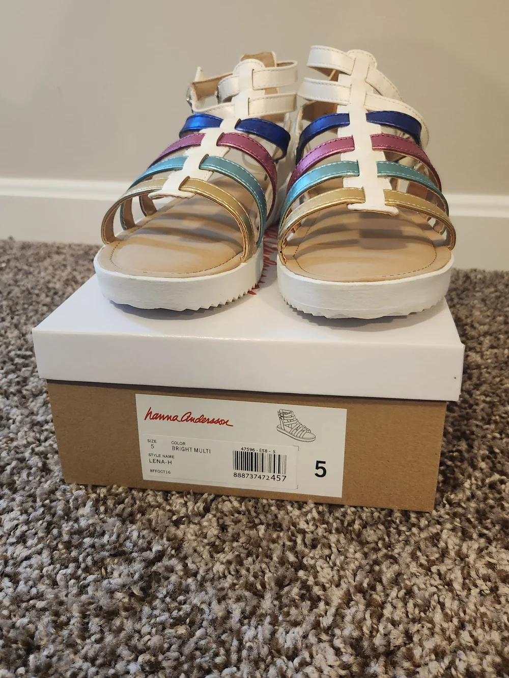 Hanna Andersson Gladiator Sandals with Metallic Blue Pink Teal Gold Straps